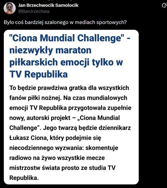 Oto CIONA MUNDIAL CHALLENGE, który polega na... xD